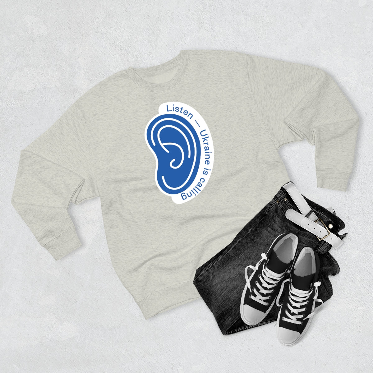 Listen To Ukraine's Call - Unisex Premium Crewneck Sweatshirt