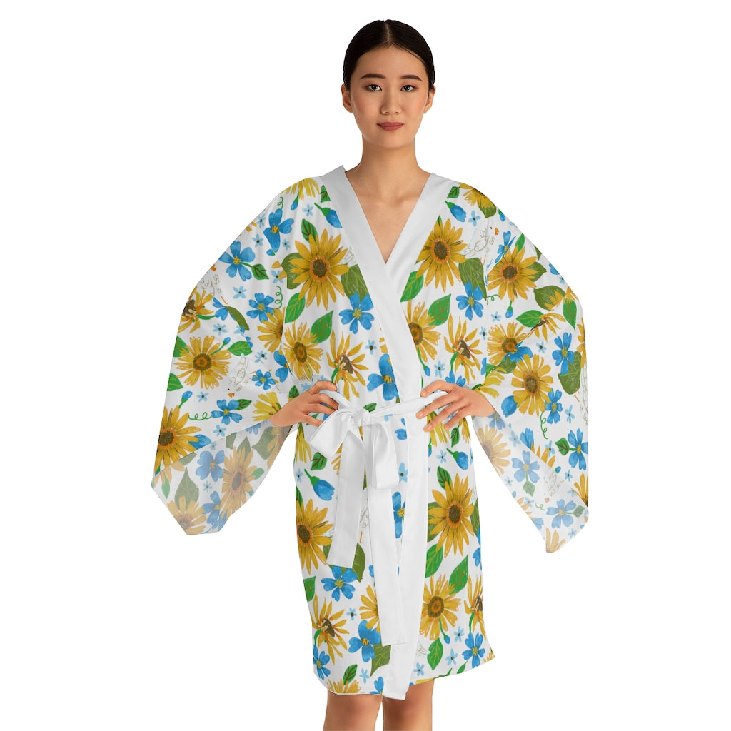 Sunflowers by Jolly Dragons Long Sleeve Kimono Robe
