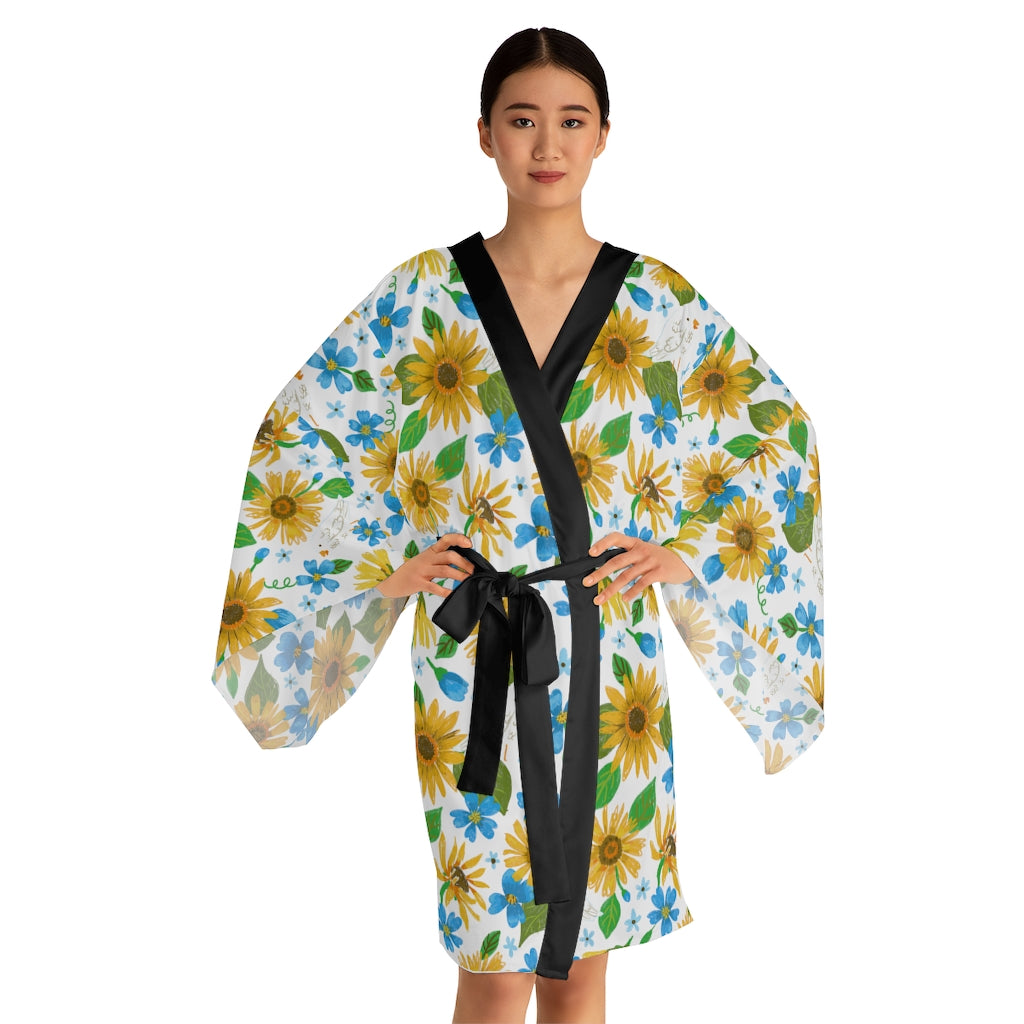 Sunflowers by Jolly Dragons Long Sleeve Kimono Robe
