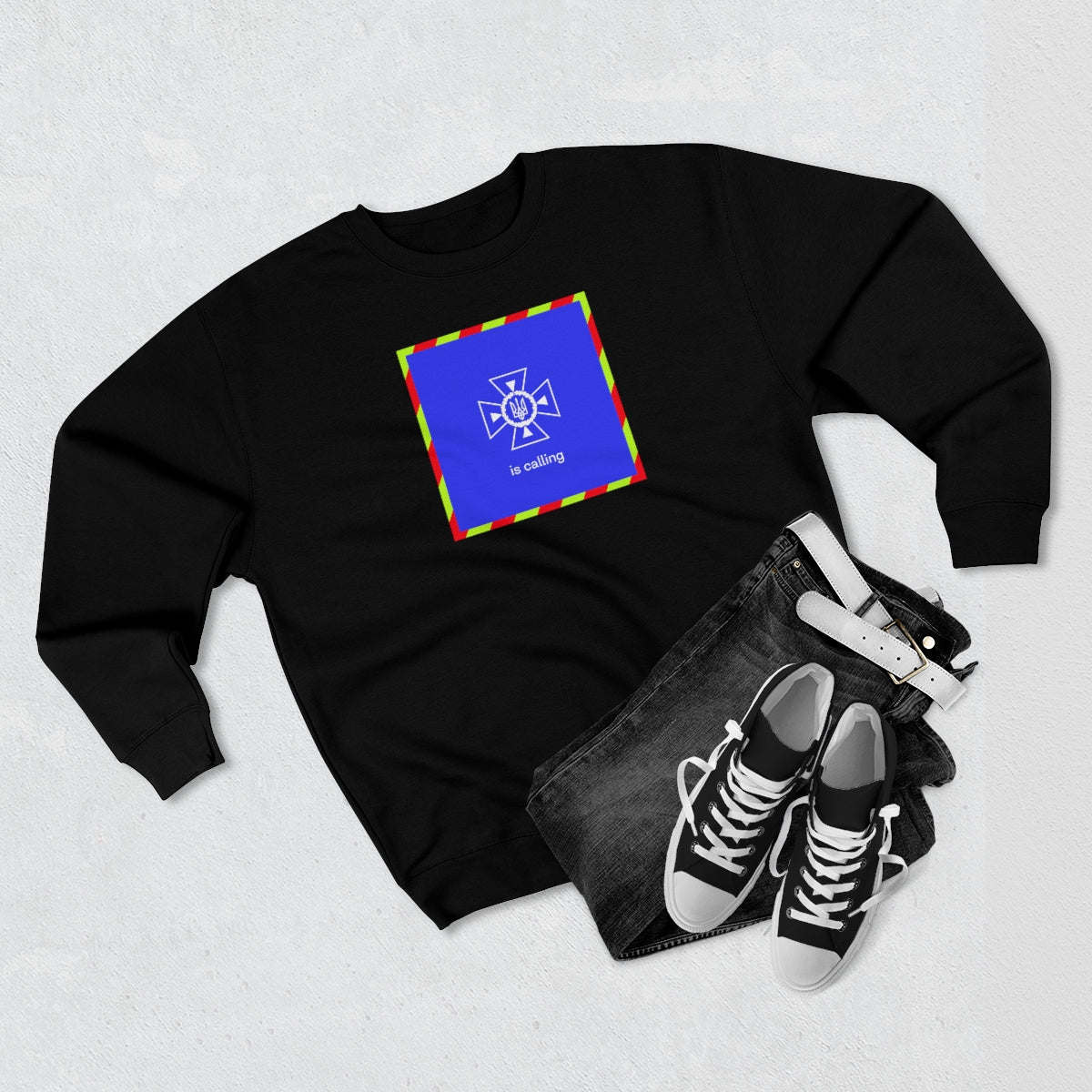 Ukraine's Calling Square - Unisex Premium Crewneck Sweatshirt