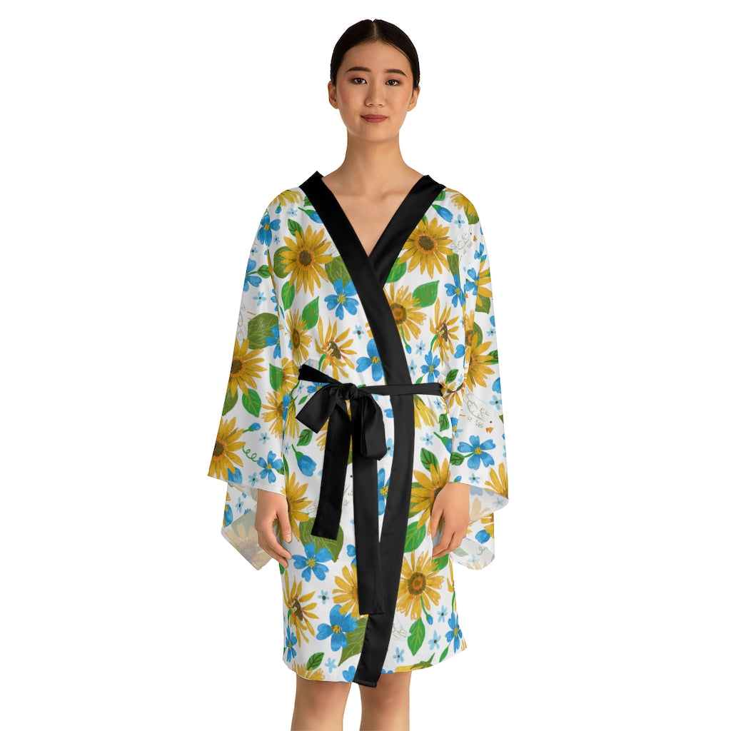 Sunflowers by Jolly Dragons Long Sleeve Kimono Robe