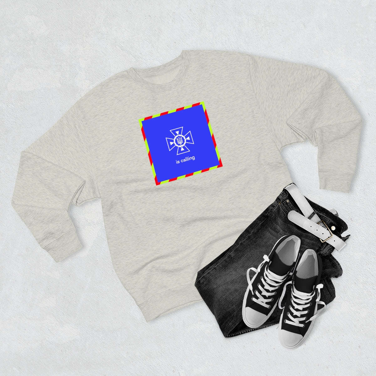 Ukraine's Calling Square - Unisex Premium Crewneck Sweatshirt