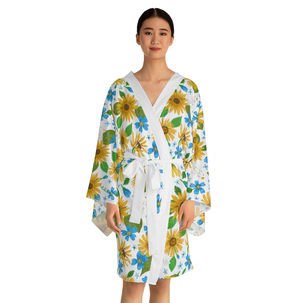 Sunflowers by Jolly Dragons Long Sleeve Kimono Robe