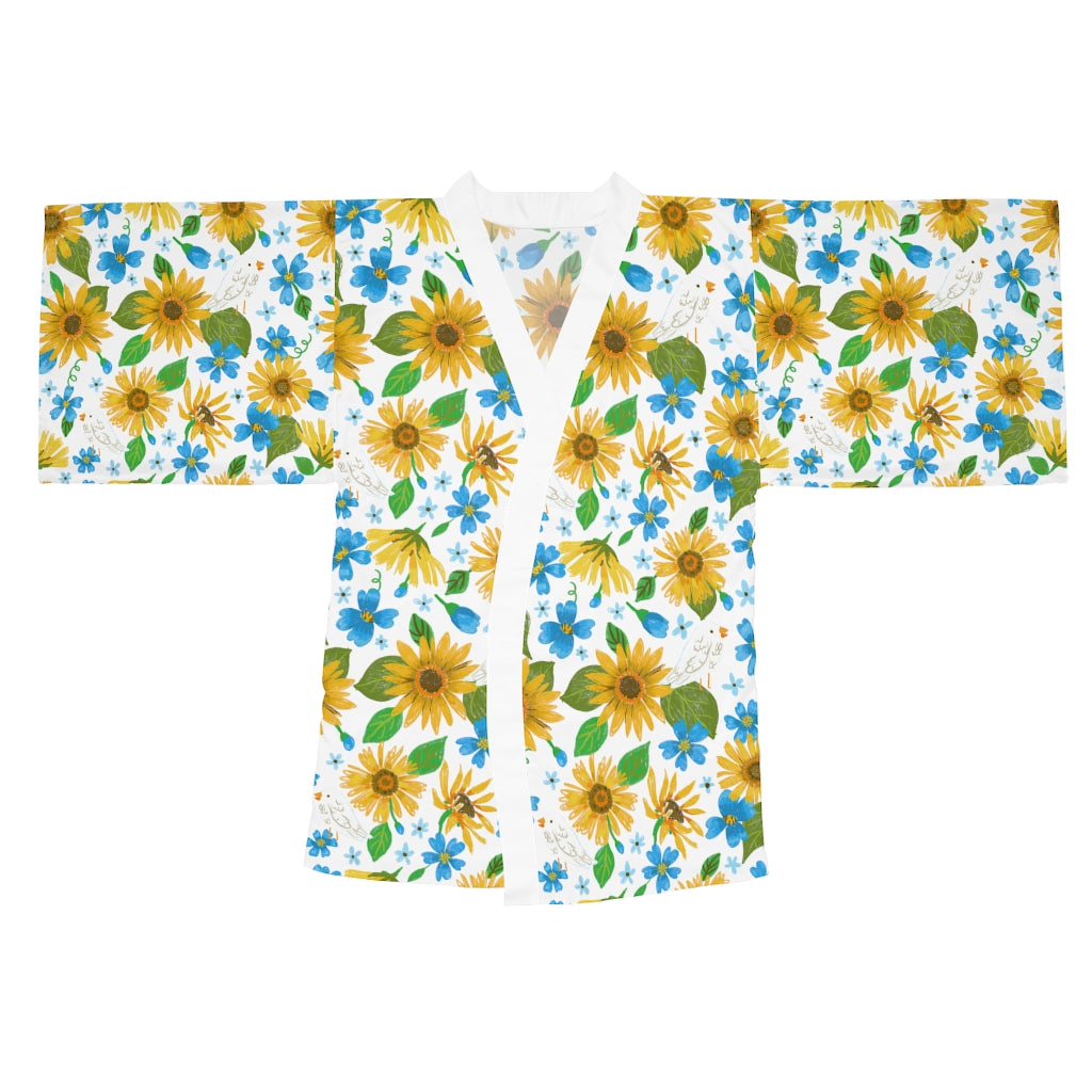 Sunflowers by Jolly Dragons Long Sleeve Kimono Robe