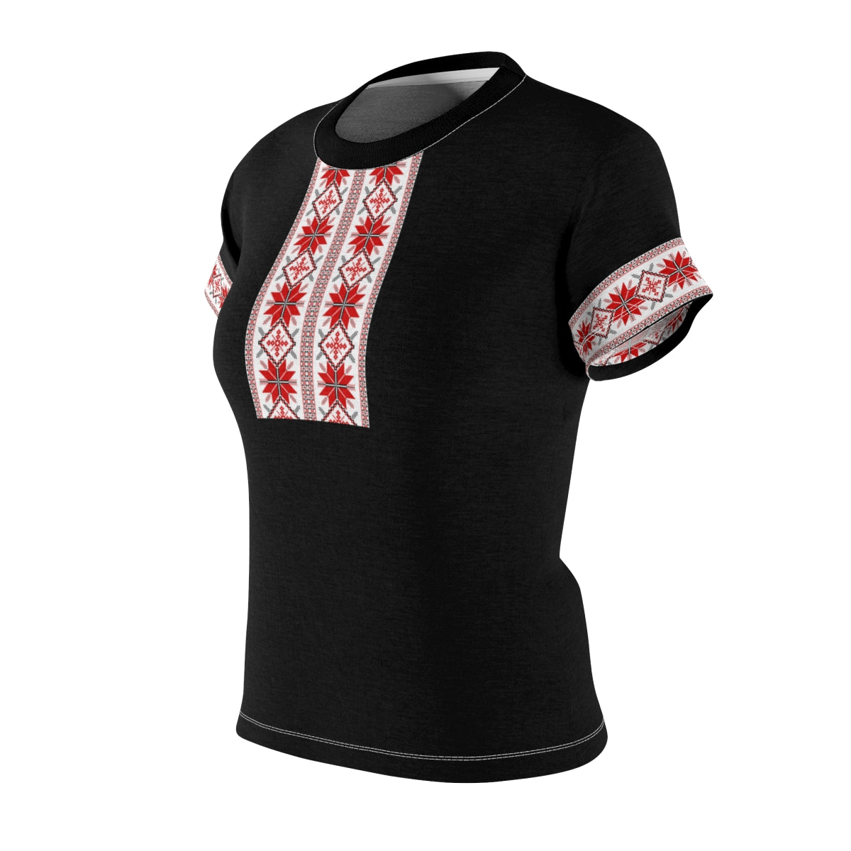 Women's Traditional Embroidery Print Tshirt Black