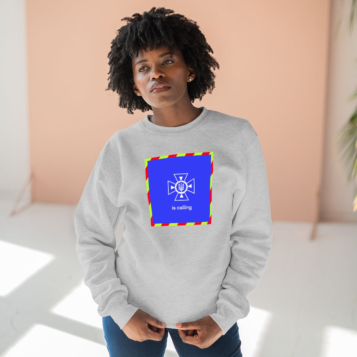 Ukraine's Calling Square - Unisex Premium Crewneck Sweatshirt