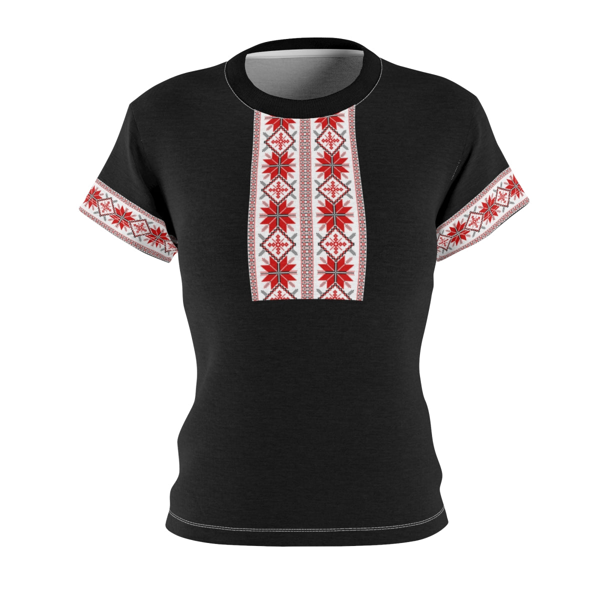 Women's Traditional Embroidery Print Tshirt Black