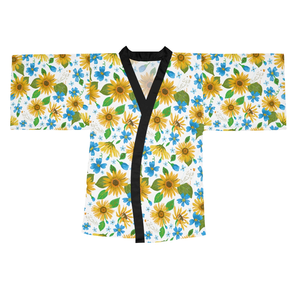 Sunflowers by Jolly Dragons Long Sleeve Kimono Robe