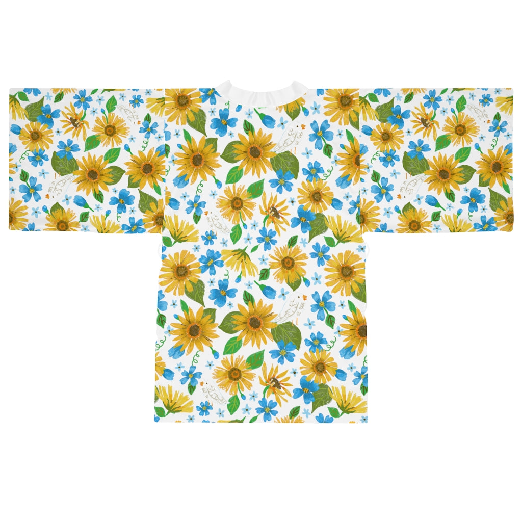 Sunflowers by Jolly Dragons Long Sleeve Kimono Robe