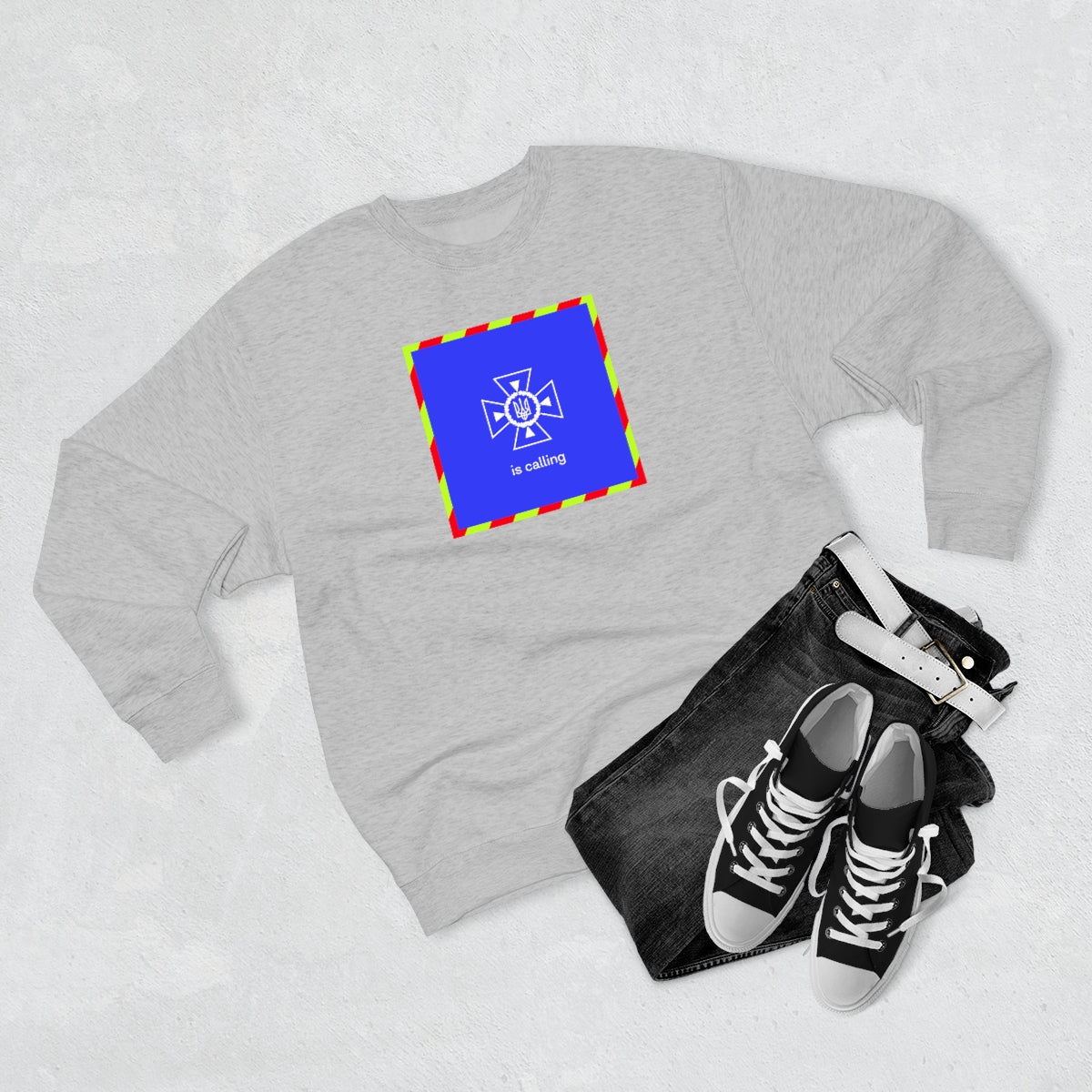 Ukraine's Calling Square - Unisex Premium Crewneck Sweatshirt