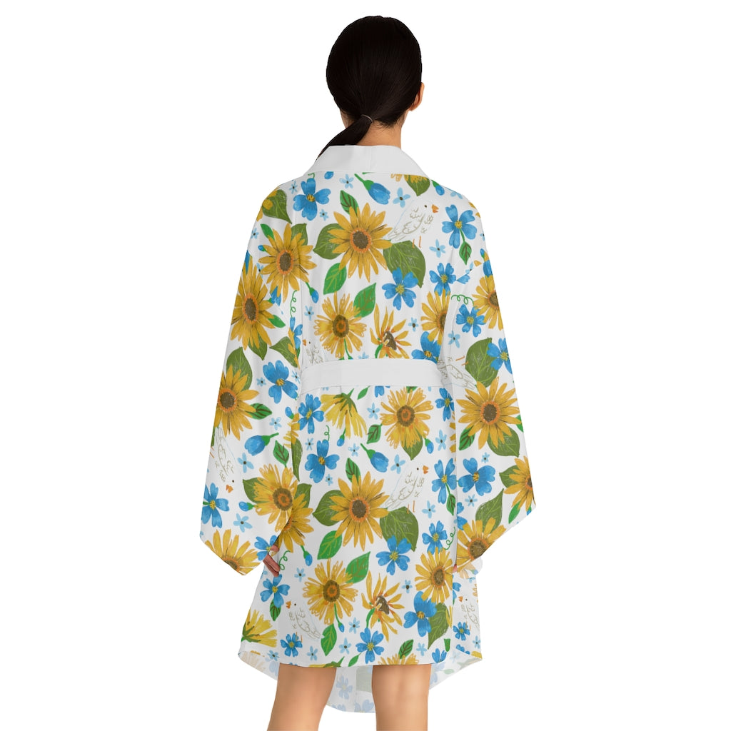 Sunflowers by Jolly Dragons Long Sleeve Kimono Robe