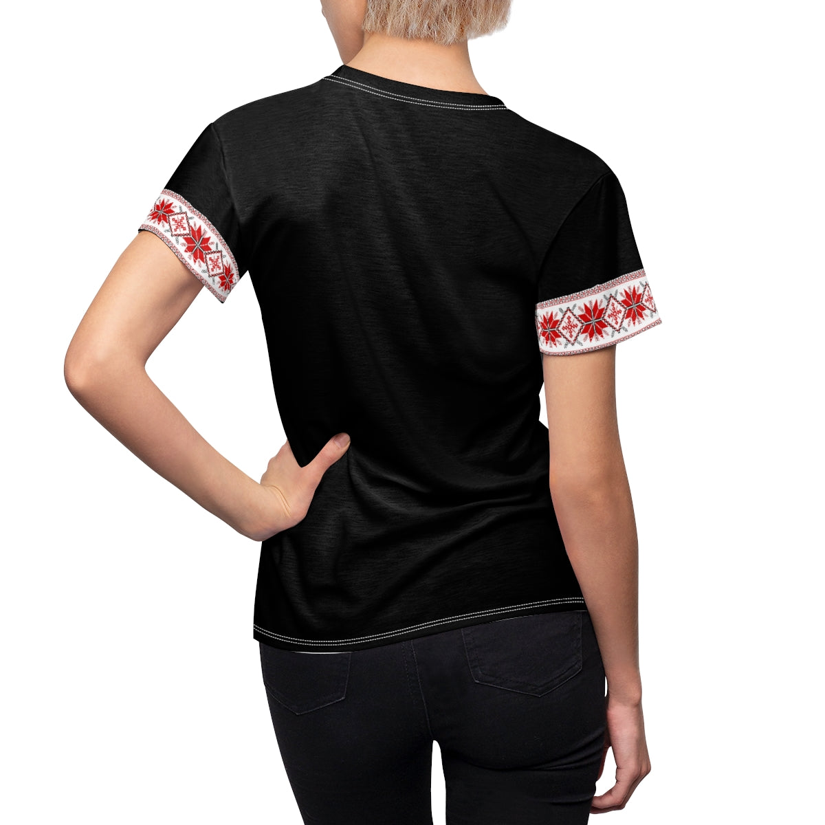 Traditionelles Stickerei-Druck-T-Shirt der Frauen Schwarz