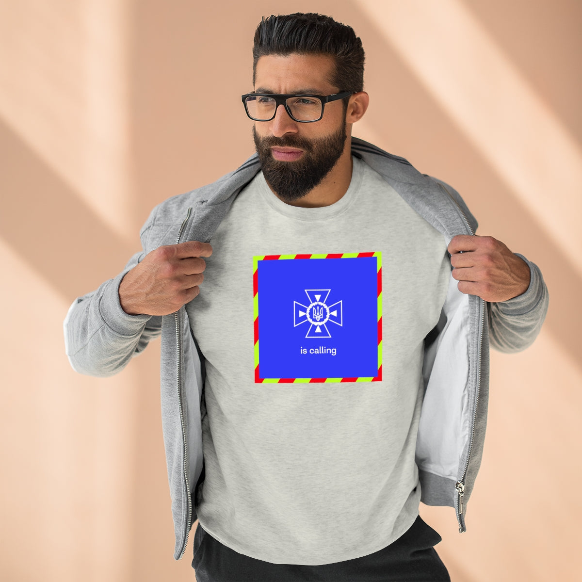 Ukraine's Calling Square - Unisex-Premium-Sweatshirt mit Rundhalsausschnitt