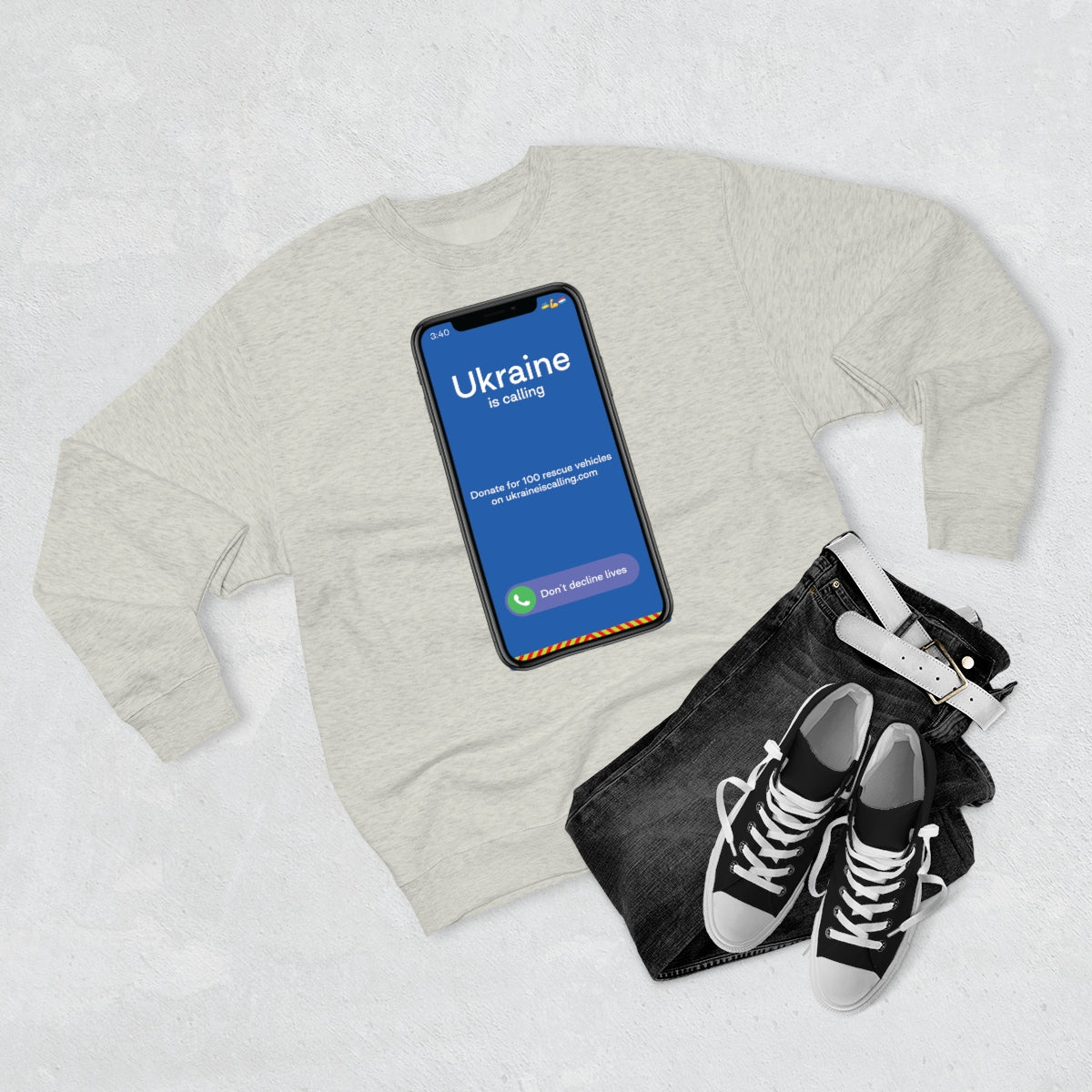 Die Ukraine ruft Screenshot an - Unisex-Premium-Sweatshirt mit Rundhalsausschnitt
