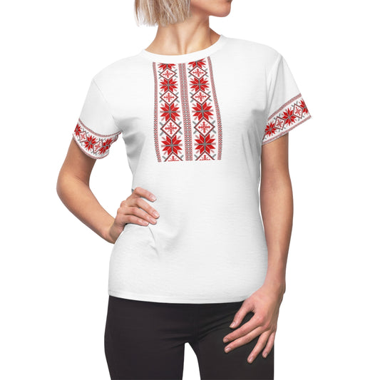 Traditionelles Stickerei-Druck-T-Shirt der Frauen Weiß
