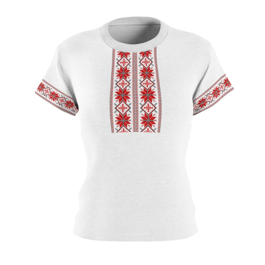女式传统刺绣印花 T 恤白色