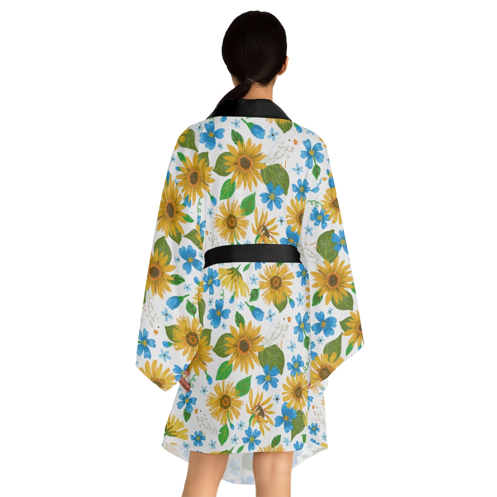Sunflowers by Jolly Dragons Long Sleeve Kimono Robe